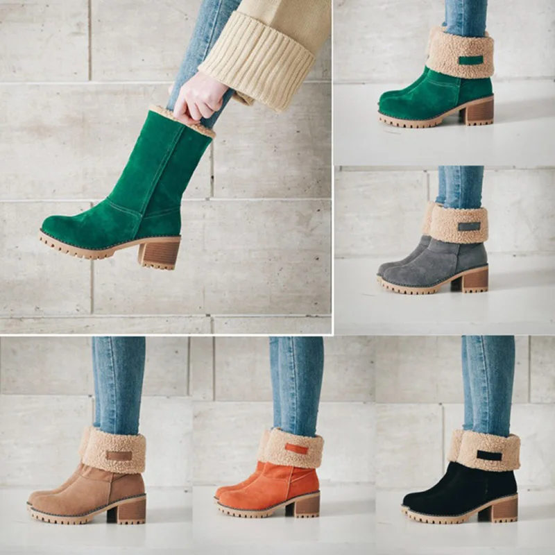 MCCKLE/женские ботинки размера плюс; зимние теплые ботинки с искусственным мехом; женские ботильоны на платформе с квадратным каблуком; женская обувь