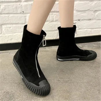 

Women's Short Boots 2020 New Autumn Winter Sexy Round Toe Crystal Zip Flats Causal Shoes Women Fashion Ankle Boots Botas Mujer