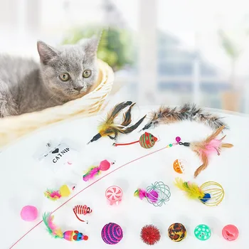 

20Pcs/Set Cat Teaser Toys Cats Funny Mouse Catnip Sisal Ball Gift Feather Toy Variety Pack Set For Small Cat Kitten Pet Supplies