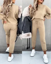 Aliexpress - Pocket Trousers Casual Two-piece Set Autumn and Winter Sweater Women’s 2021 Turtleneck Long Sleeve Leisure Suit Pullover Cotton