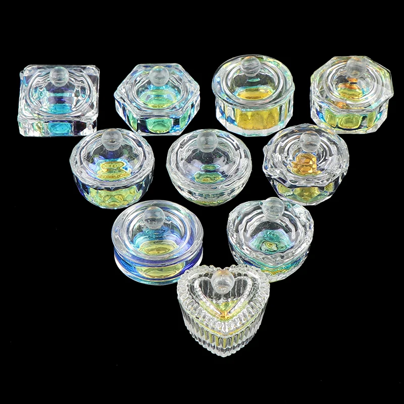 Rainbow Crystal Clear Acrylic Liquid Dish Tappen Dish Glass Cup With Lid Bowl 1Pcs For Acrylic Powder Monomer Nail Art Tool manicure tools nail tools