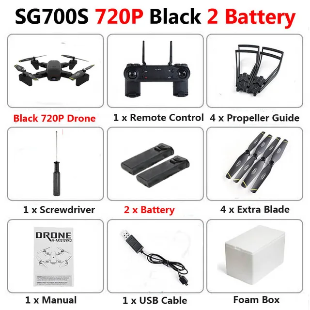 Хит! SG700-S складной Дрон с двойной камерой 1080P 720P 4K WiFi FPV широкоугольный оптический поток RC Квадрокоптер вертолет - Цвет: Black 720P 2b Foam