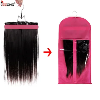 

Leeons Wig Storage Bag With Hanger Transparent Wigs Storage With Wooden Hanger Custom Wig Storage Bags Clip In Hair Extension