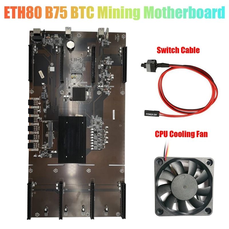 best motherboard for desktop pc ETH80 B75 BTC Mining Motherboard+Switch Cable+Cooling Fan 8XPCIE 16X LGA1155 Support 1660 2070 3090 RX580 Graphics Card latest computer motherboard