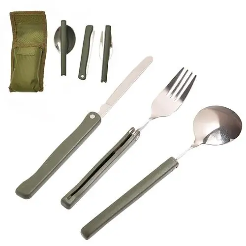 3Pcs/Set Portable Camping Flatware Tableware Folding Cutter/Spoon/Fork With Bag 