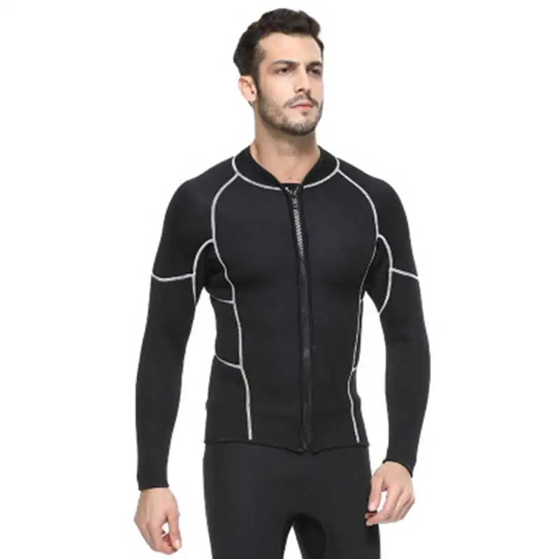 Diving Swimming Snorkeling Spearfishing 3MM Warm Neoprene Long Sleeve Wetsuit for Men Front Zipper Jacket