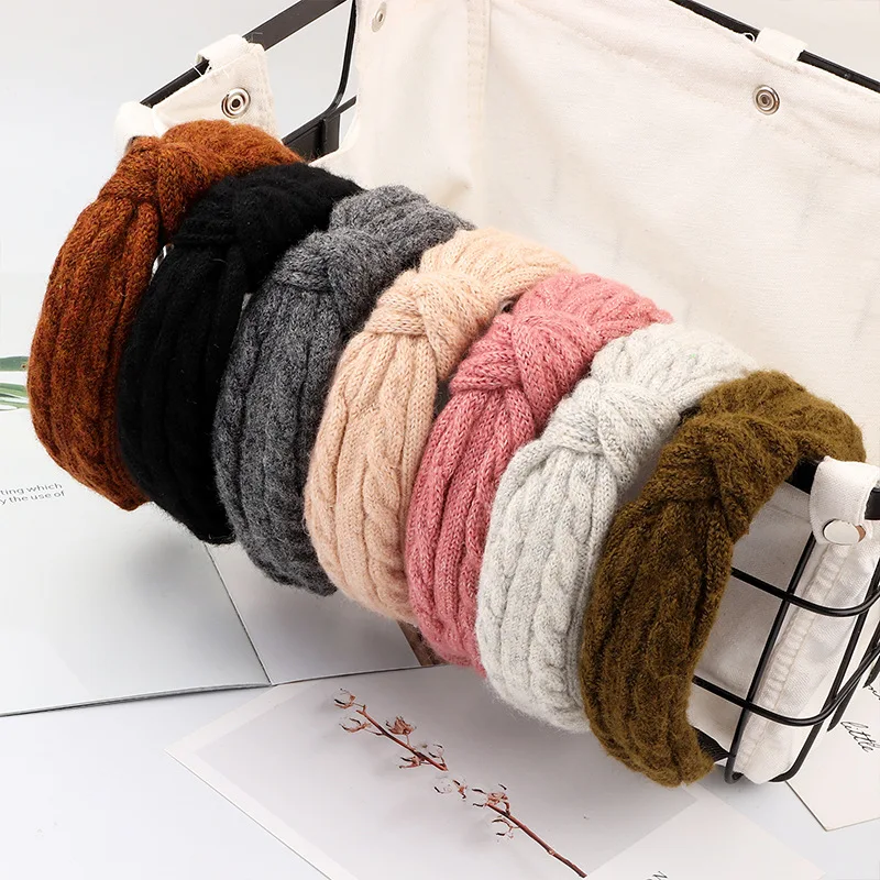 

CN winter knitted Woolen hairband for women girl head makeup Fashion headband solid Bezel hair hoop women girl Hair Accessories