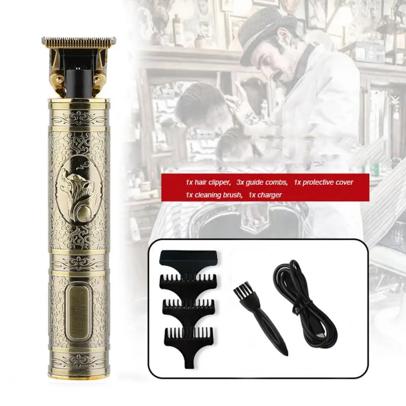 Wolf Head USB Waterproof Electric Hair Clipper Set Oil Hair Engraving