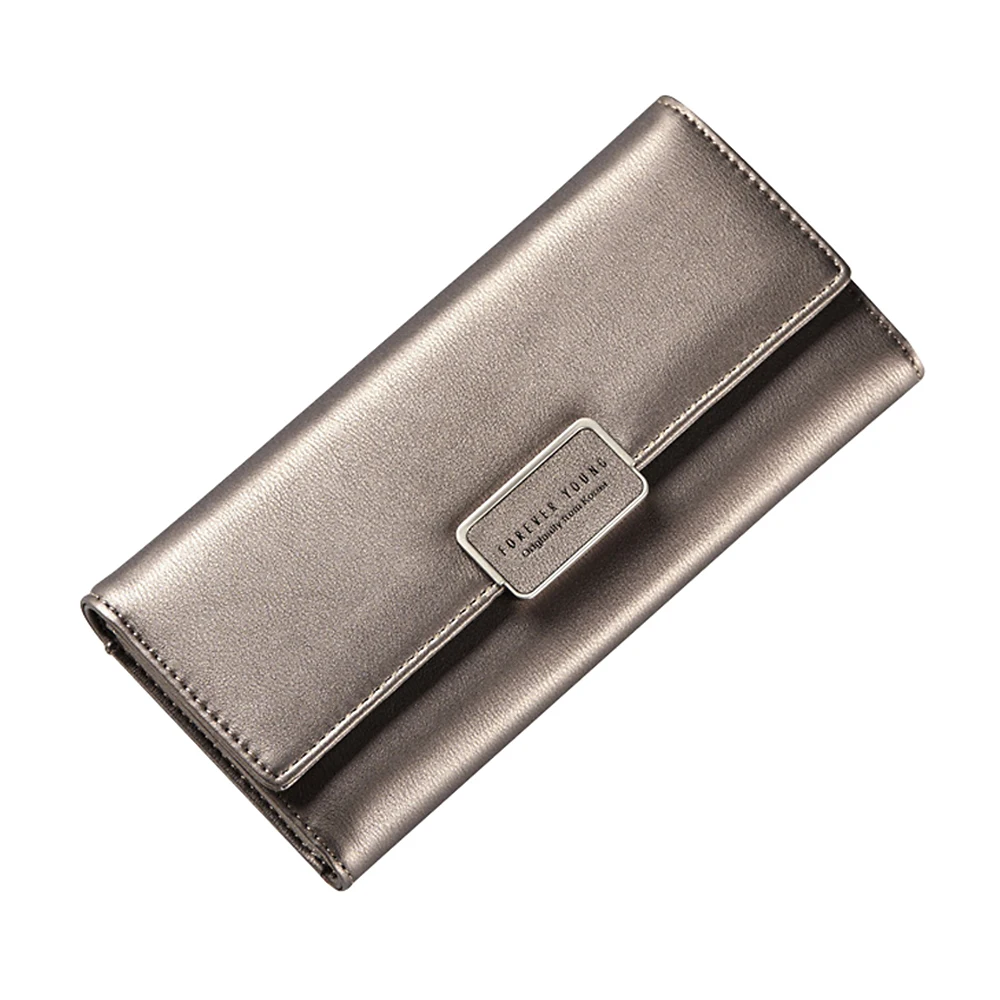 

Pu Leather Solid Luxury Long Wallets Women Trifold Credit Card Holders Clutch Purses Lady Zipper Coin Purse Women's Wallet