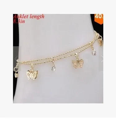 AliExpress,, аксессуары, украшения для ног, Европа и Америка, стиль, ручная бижутерия, двойной слой, браслет на ногу с бабочкой, мода