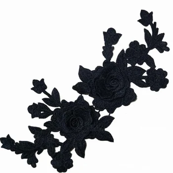 

Black White Flower Embroidery Patches Sew On Patch For Clothing DIY Stickers Clothes Denim Jacket Backpack Badges