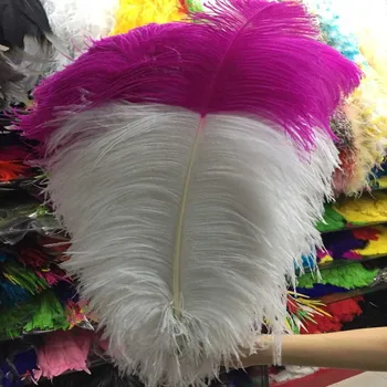 

50Pcs High Quantity 22-24 inch/55-60cm White + Rose "thick stem" male ostrich feathers Plumes for Party Home Wedding Decoration