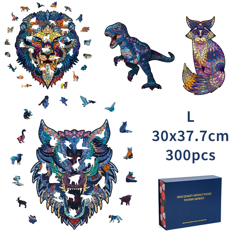 New Unique Animal Wooden Puzzle Adult Kids Dinosaur Gift Box Jigsaw Puzzles Children 3D Game Toys Holiday Gifts | Игрушки и хобби