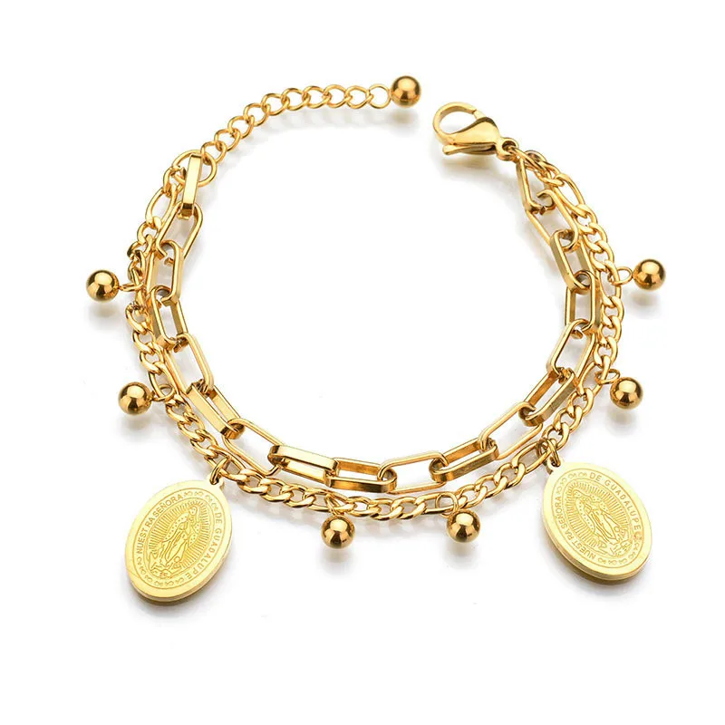Charms Christian Jewelry The Virgin Mary Gold Color Bead Stainless Steel Bracelets for Women Gift | Украшения и аксессуары