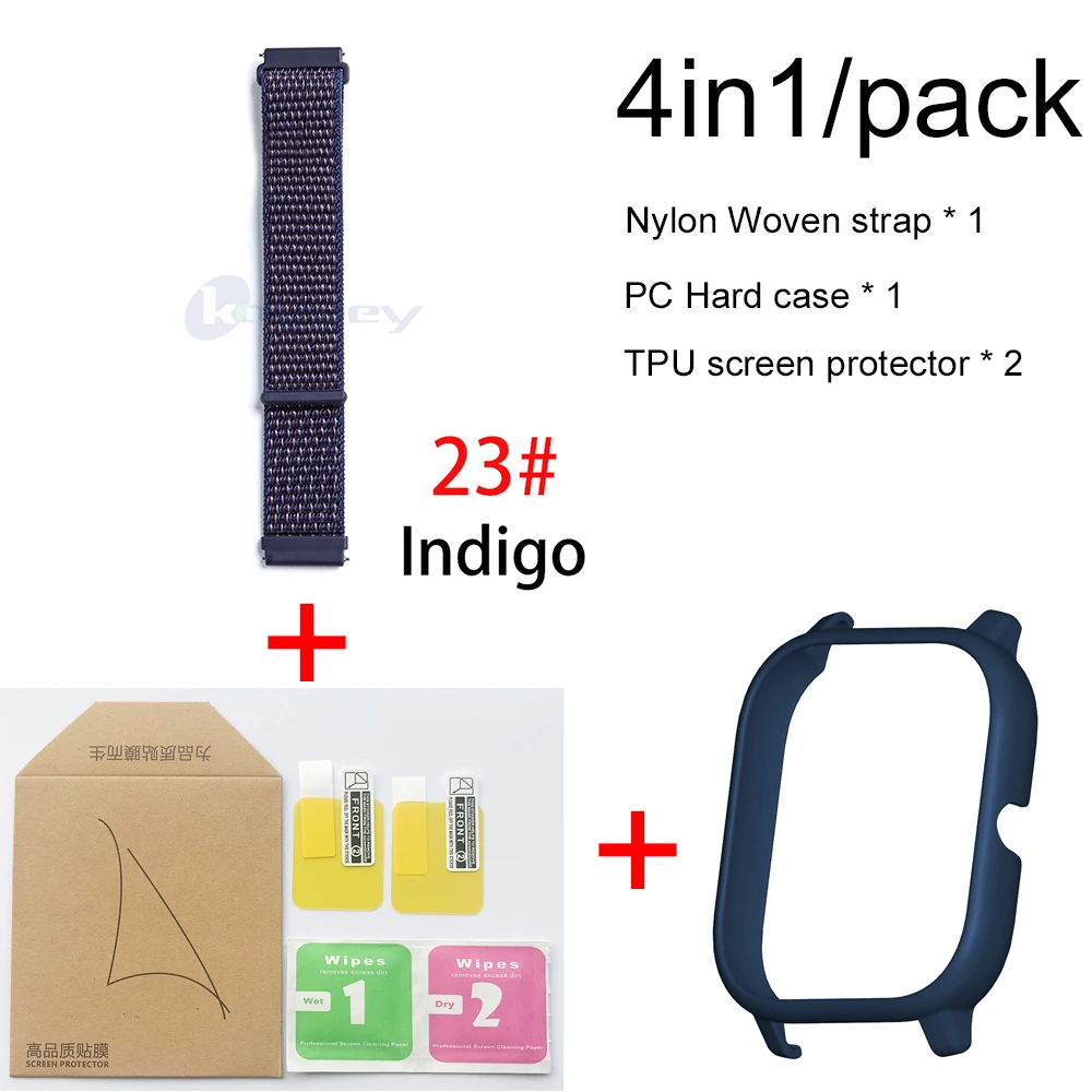 23-Navy blue case 4в1 для Xiaomi Huami Amazfit GTS нейлоновый тканый Ремешок Браслет Smartwatch Браслет Amazfit GTS чехол с защитой экрана - Color: 23-Navy blue case