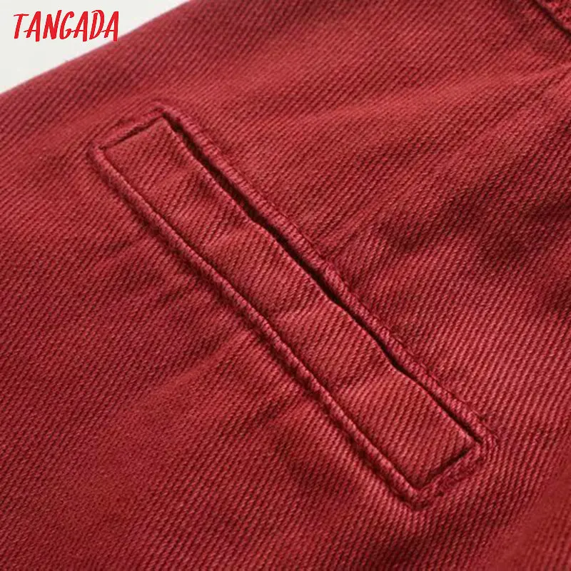 Tangada Женские повседневные красные джинсы брюки с высокой талией свободные стильные брюки с карманами стильные джинсовые брюки 4M16