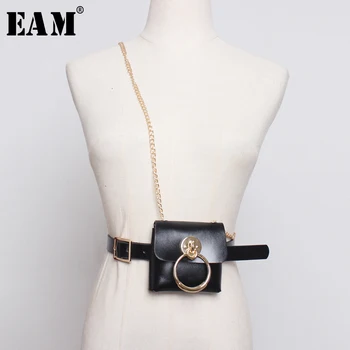 

[EAM] Pu Leather Mini-bag Split Joint Chain Long Belt Personality Women New Fashion Tide All-match Spring Autumn 2020 1D811
