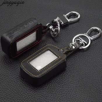 

jingyuqin 5PS Remote Leather Key Cover Case Key Chain For Starline E60 E61 E62 E90 E91 2 Way Car Alarm System Remote Control Fob