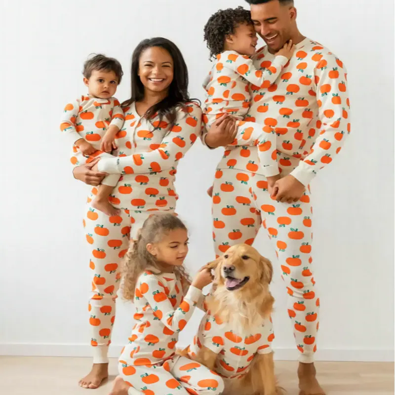 Yissone Christmas Family Matching Pyjamas Set Festival Outfits Nightwear Sleepwear Gold Reindeer Plaid Homewear for Pet Baby Child Mom Dad