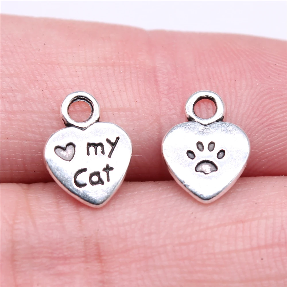 10pcs Charms Cat Antique Silver Color Cute Cat Pendant Charms Kawaii Cat  Charms For Jewelry Making