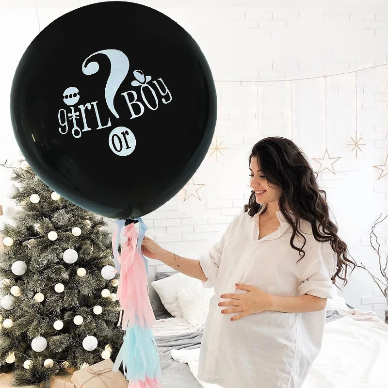 Black Boy Or Girl Gender Reveal Balloons 36inch Latex Balloon with Confetti for Baby Shower Birthday Party Decor Globos Supplies