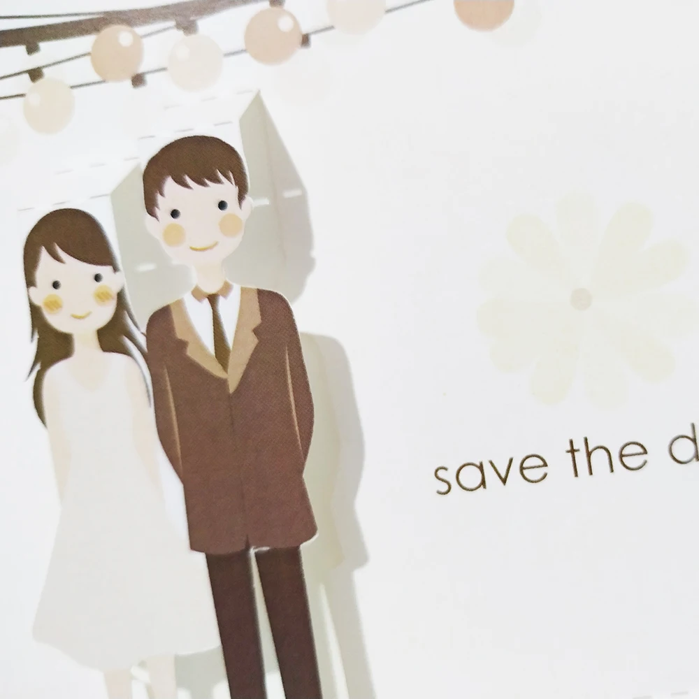 1 Set Design Cartoon Young Groom Bride Korea Type 3D POP UP Cards Wedding Invitaitons Blank Print Custom Made Cards PARTY