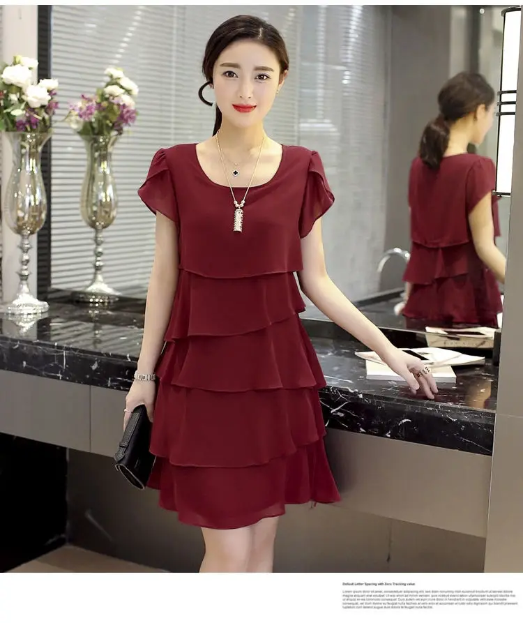 47-100kg Can Wear 5xl Casual Knee-length A-line Chiffon Wine Red Black Pink Summer Plus Size Cocktail Dresses Women Party Dress