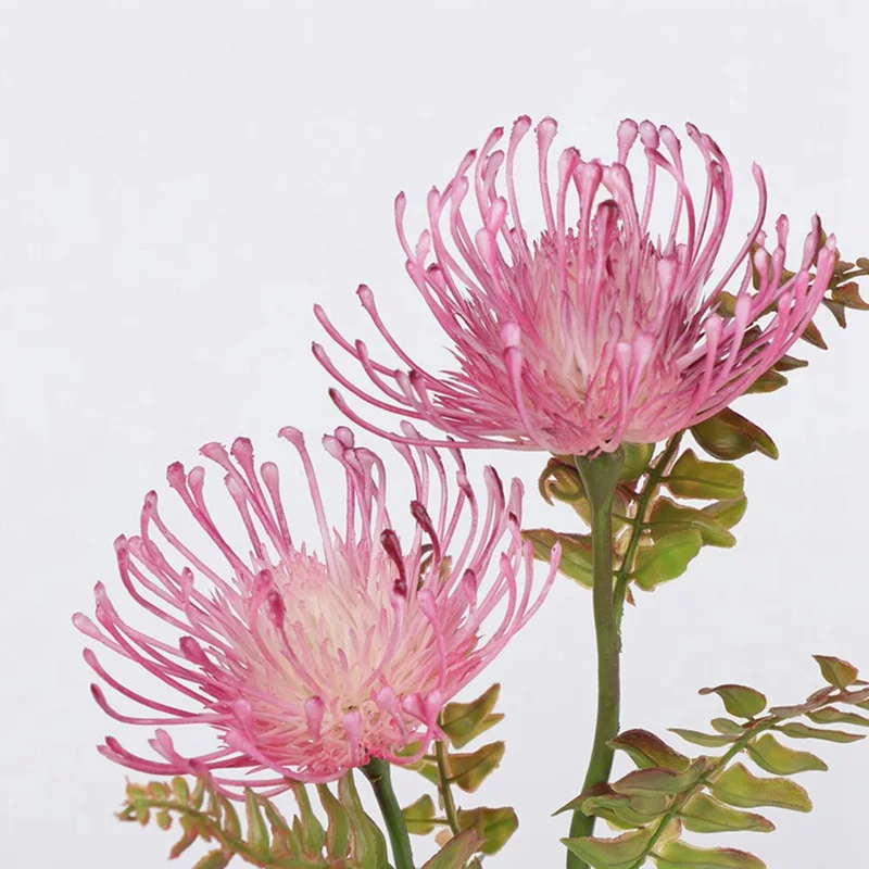 Флокированные Leucospermum искусственные цветы для свадебного украшения Флорес Искусственные пластиковые искусственный цветок растение Флер искусственные