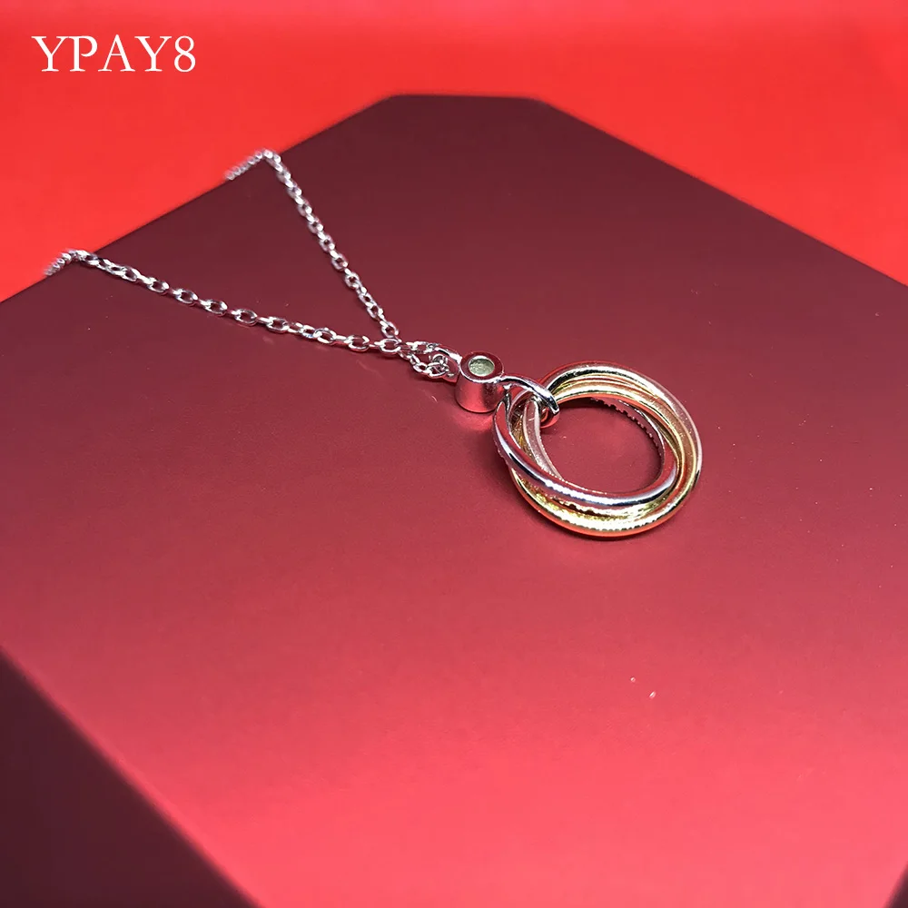 YPAY8 Мода 925 Стерлинговое Серебро дамы высокое качество для женщин Золотой розовое золото Три Круги вечерние детали ожерелье ювелирные изделия