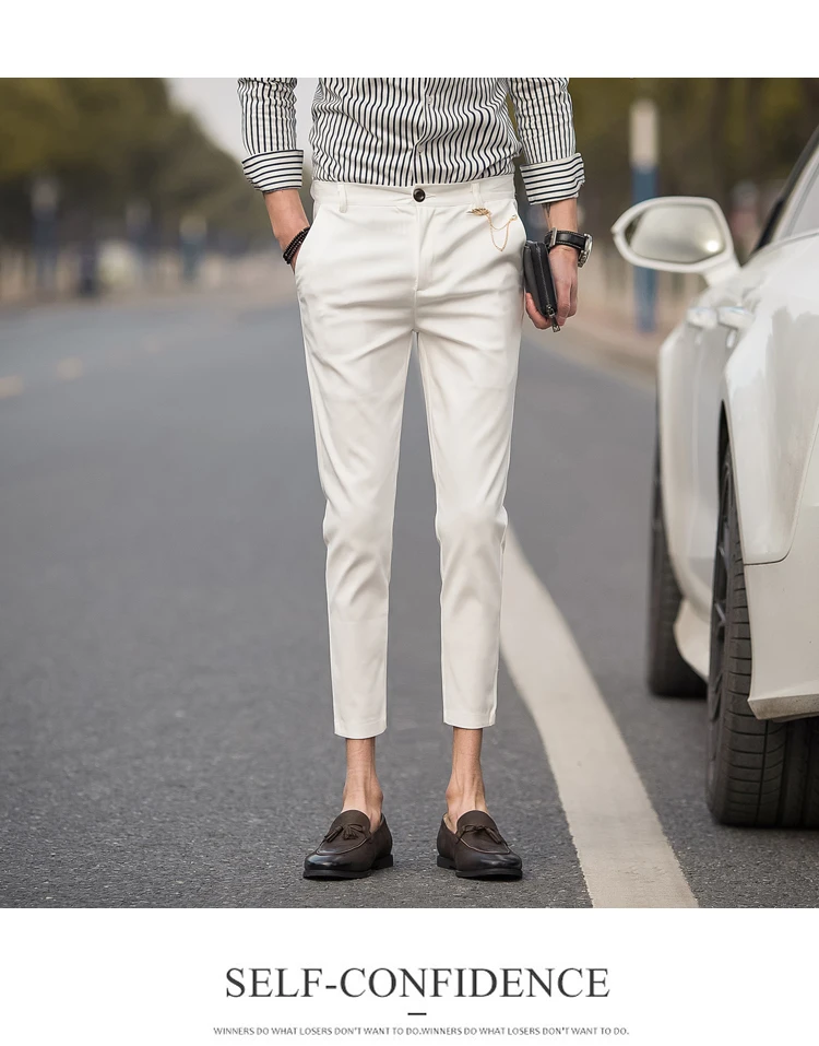 Мужские костюмные брюки облегающая в клетку мужские брюки летние тонкие модные укороченные брюки мужские офисные черные белые узкие брюки