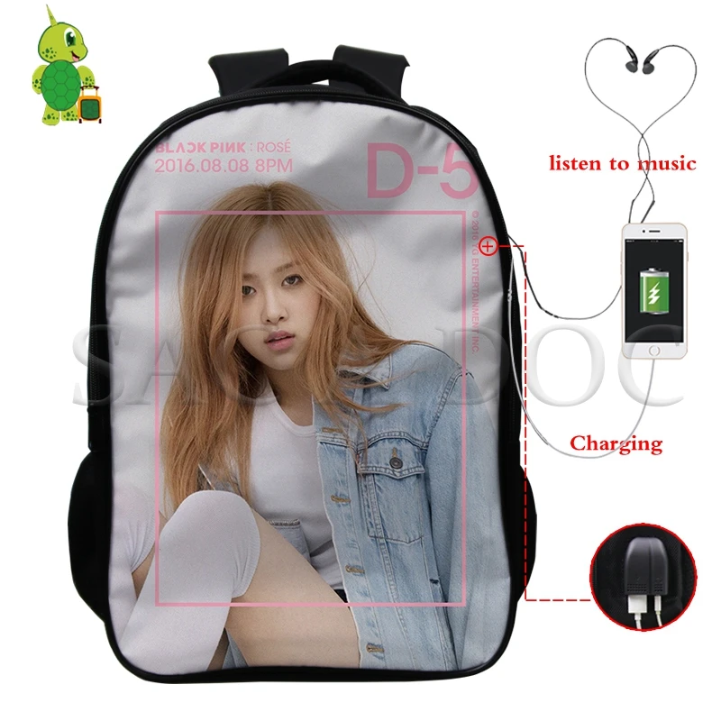 9 Рюкзак Mochila Kpop, черный, розовый, USB зарядка, рюкзак Kill This Love Rose/Lisa, женский, мужской, многофункциональный, школьный рюкзак, дорожные сумки - Цвет: 9