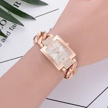 Лидер продаж женские часы-браслет с золотым квадратным циферблатом De Mode De Lux очаровательные кварцевые часы дропшиппинг Reloj de dama Wd3