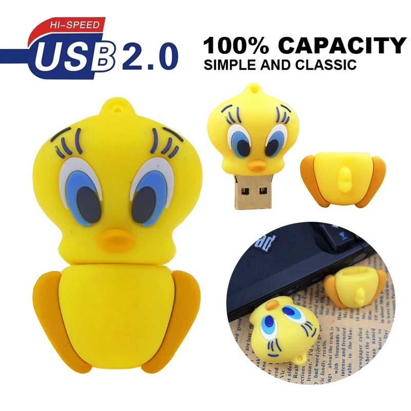 Мультяшная желтая утка USB флеш накопитель 2 0 животное 128 МБ 32 Гб 64 ГБ реальная