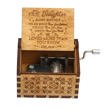 

Wooden Music Box Mom to Daughter -You Are My Sunshine Engraved Christmas Gift Hand-Cranked Wooden Music Box Sunlight Crafts