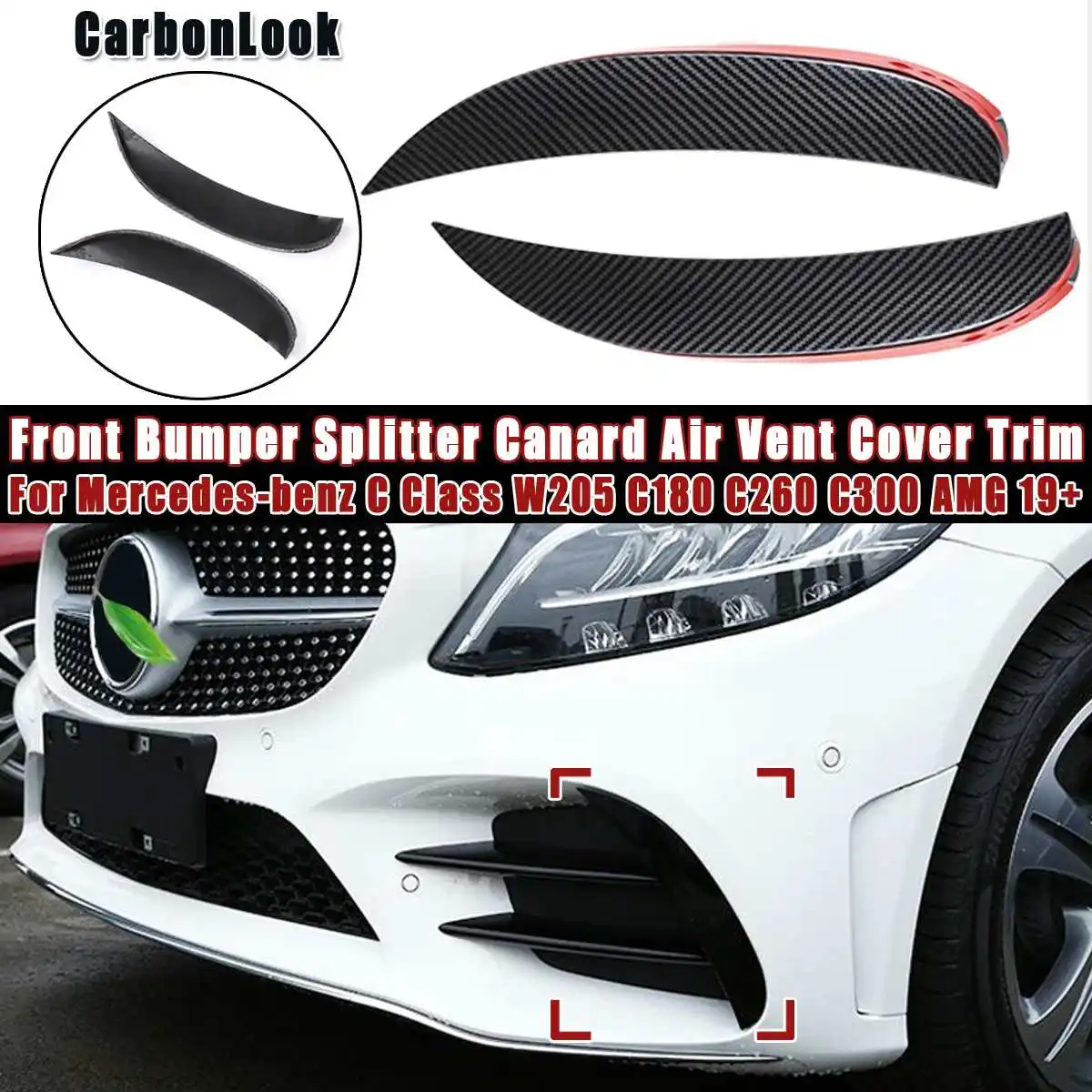 Передний бампер сплиттер Canard вентиляционное отверстие Крышка Накладка для Mercedes-benz C Класс W205 C180 C260 C300 Для AMG+ Стайлинг молдинги - Цвет: carbon fiber