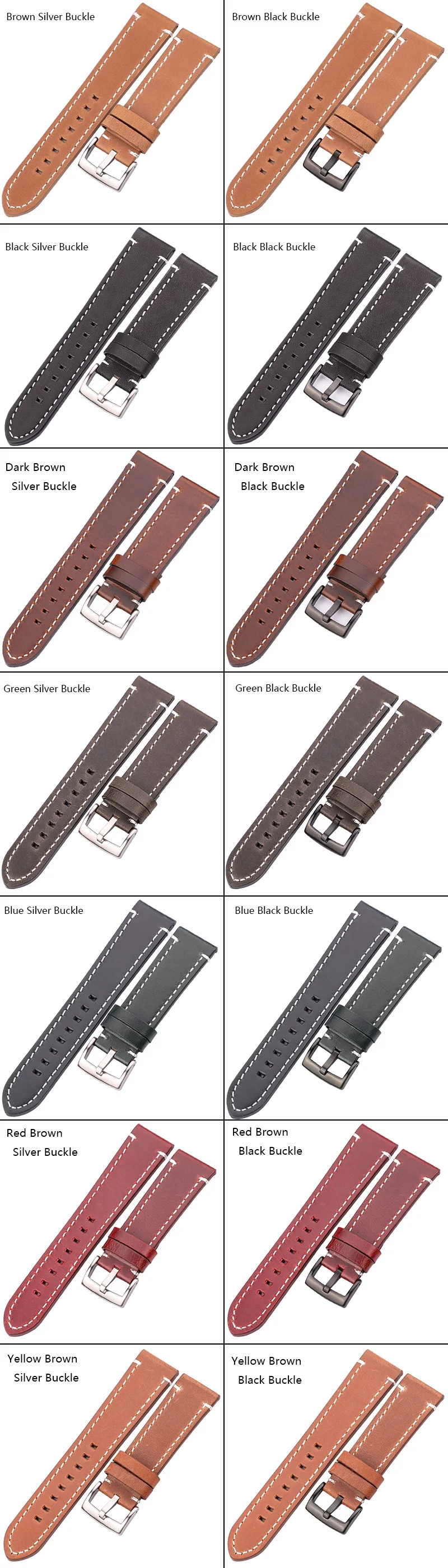 Vintage Genuine Leather Watchbands 7 Colors Belt 18mm 20mm 22mm 24mm Women Men Cowhide Watch Band Strap Accessories