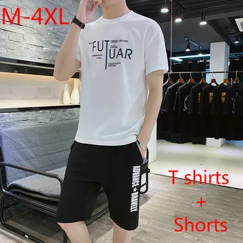 

4XL Plus Size Sports Suit Men Set Fashion Korean-Style Short Sleeve T-shirt Shorts Mens Two-Piece Sets Casual Hipster Tracksuit