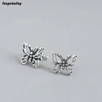 

Fengxiaoling 100% Genuine 925 Sterling Silver Retro Hollow Butterfly Clip On Earrings For Women Fine Jewelry Cute Accessories