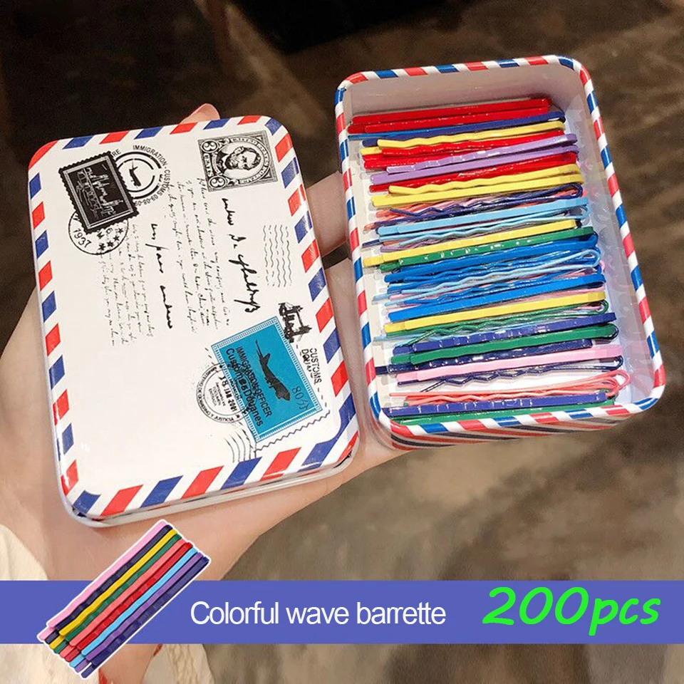 Цветные заколки для волос Bobby Pin в коробке летние женские волнистые шпильки
