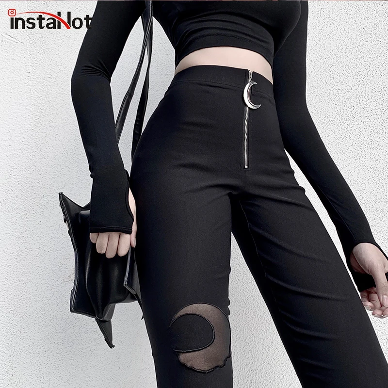 Женские облегающие леггинсы InstaHot готические брюки карандаш в стиле панк на