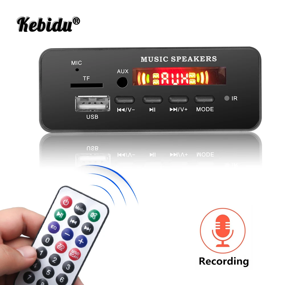 

Kebidu Wireless MP3 WMA Decoder Board Remote Control Player 12V Bluetooth 5.0 USB FM AUX TF SD Card Module Car Radio MP3 Speaker