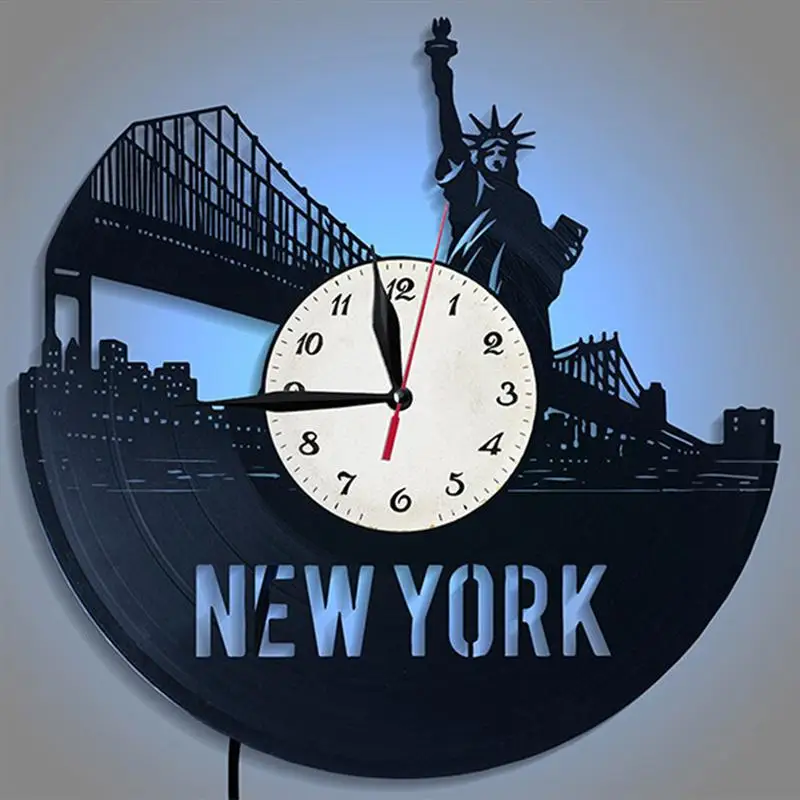 Vinyl Record Wall Clock New York City Wall Clock Creative Decorative Wall Clock(Without Night Lamp Version