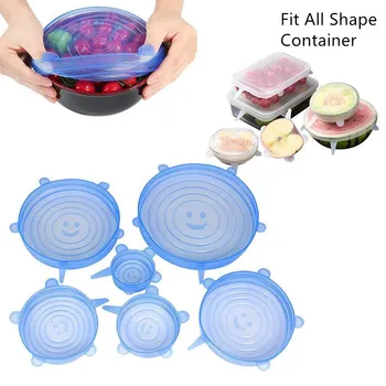 

6 Pcs/Set Food Silicone Cover Universal Silicone Lids For Cookware Bowl Pot Reusable Stretch Lids Kitchen Accessories Bowl Cover