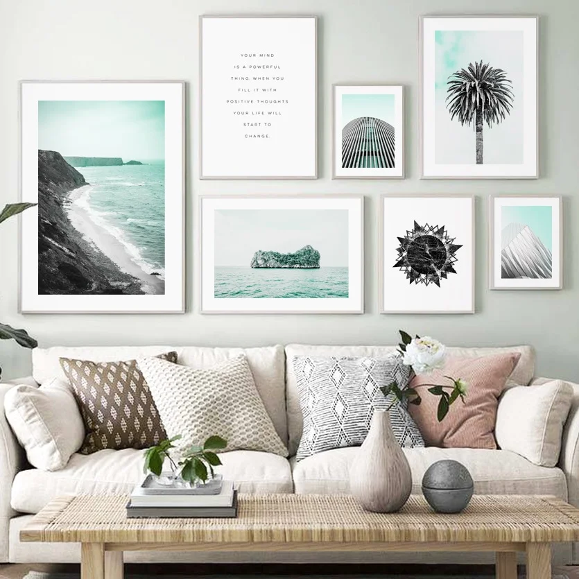 

Sea Island Coconut Tree Geometric Building Wall Art Print Canvas Painting Nordic Posters And Prints Wall Picture For Living Room