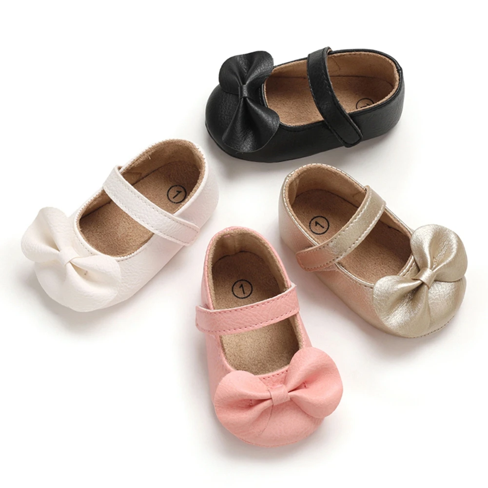 

Baby Girls Mary Jane Flats Infant Non-Slip Bowknot Prewalkers Soft Sole Leather Newborn Princess Wedding First Walkers 0-18M