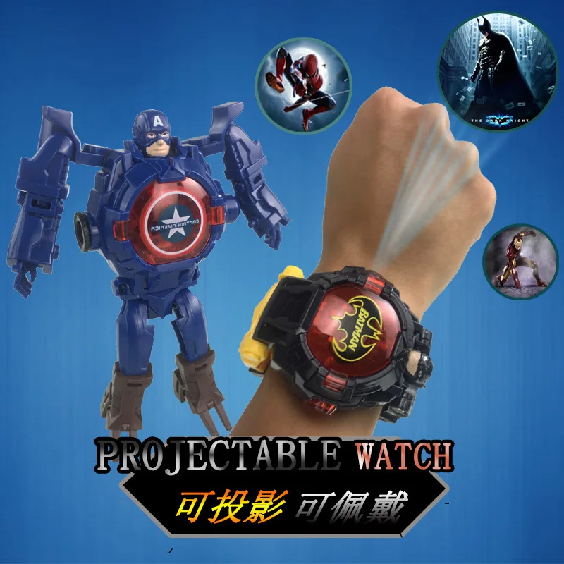 

Manual Deformation Robot Watch Toy 21 Pattern Cartoon Projection Electronic Shining Children Turning Jingang Toy