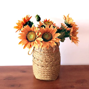 

2 Size Natural Woven Flower Basket Foldable Seagrass Belly Storage Basket Flower Pot Weaving Dirty Garment Handle with Basket