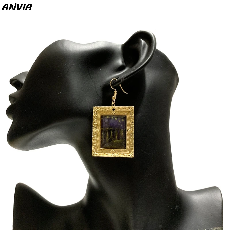 Популярные Mona Lisa Винтажные висячие серьги для женщин Vermeer известные аксессуары для рисования барокко преувеличенные Висячие вечерние серьги - Окраска металла: 18