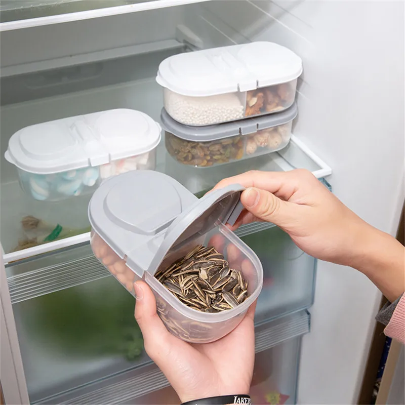 

Double-Partition Covered Kitchen Food Grains Sealed Containers Multi-functional Kitchen Refrigerator Plastic Storage Box
