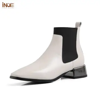 

INOE 2020 New Fashion Genuine Leather Spring Shoes Woman Boots Sneakers Heels Autumn Casual Shoes Slip On Boots White Black